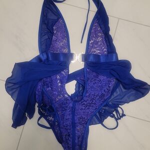 EUC Yandy Blue Angel Tasha Zipper Crotch Teddy Lingerie (OS)